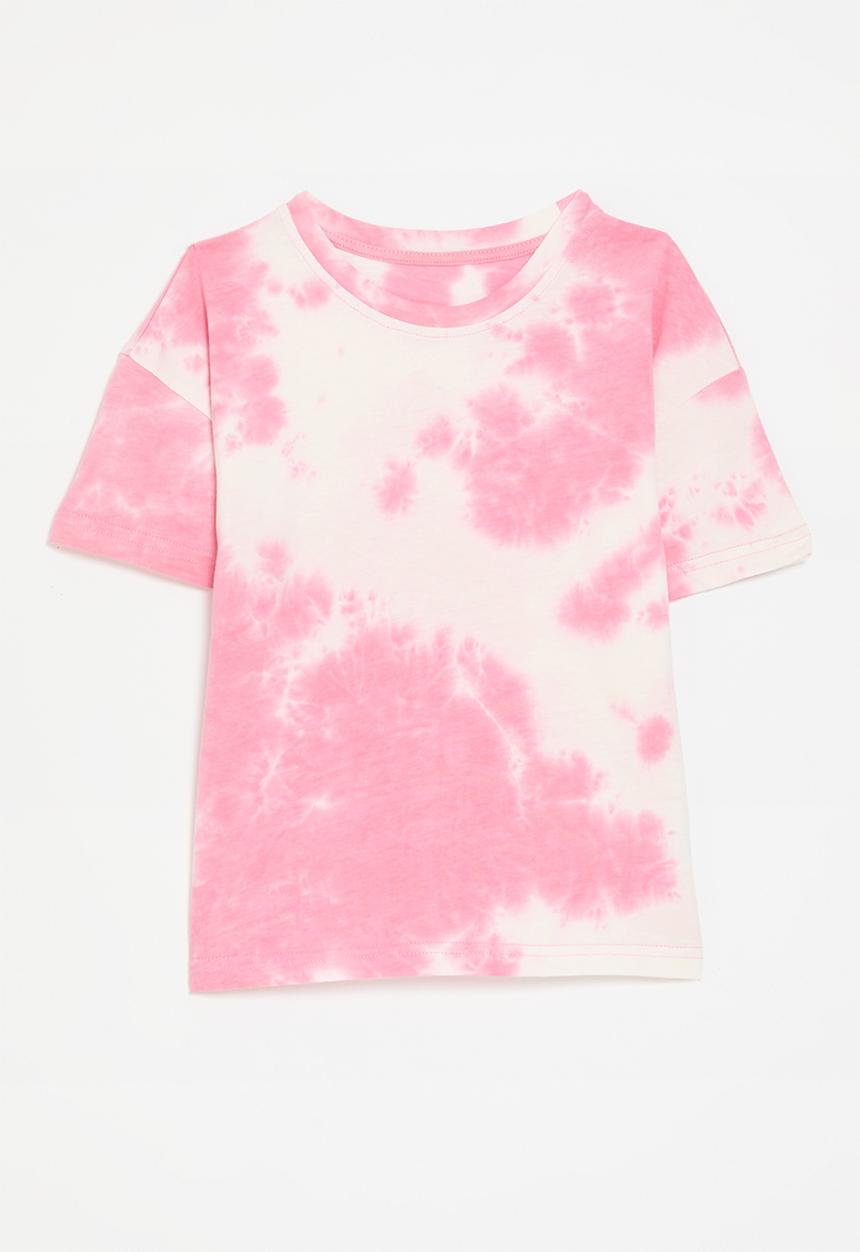 Pop Candy - Tie dye crew neck tee - pink & white