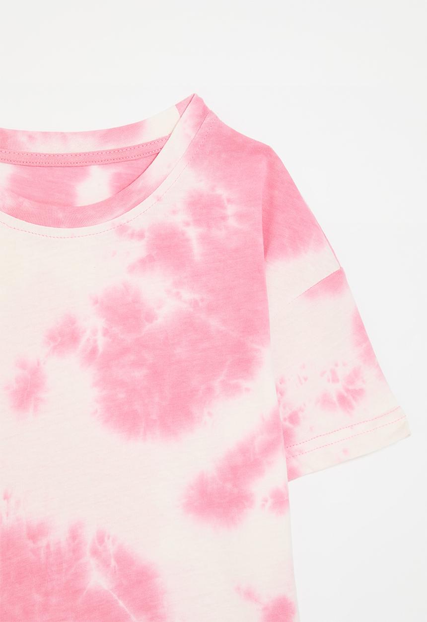 Pop Candy - Tie dye crew neck tee - pink & white