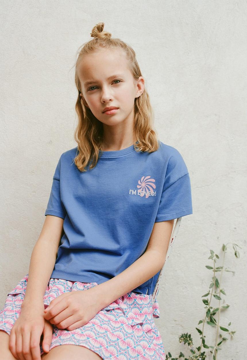 MANGO - T-Shirt Loved - Medium Blue
