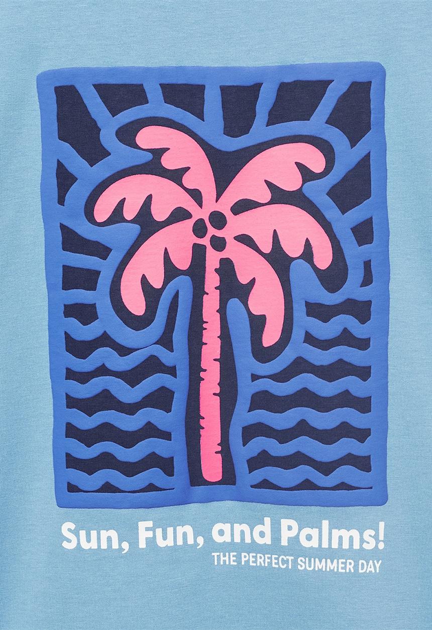 MANGO - T-Shirt Funpalm - Medium Blue