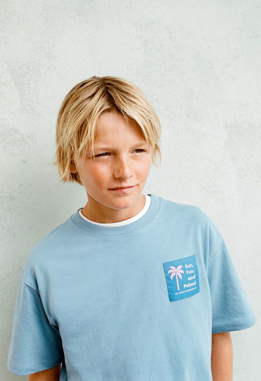 MANGO - T-Shirt Funpalm - Medium Blue