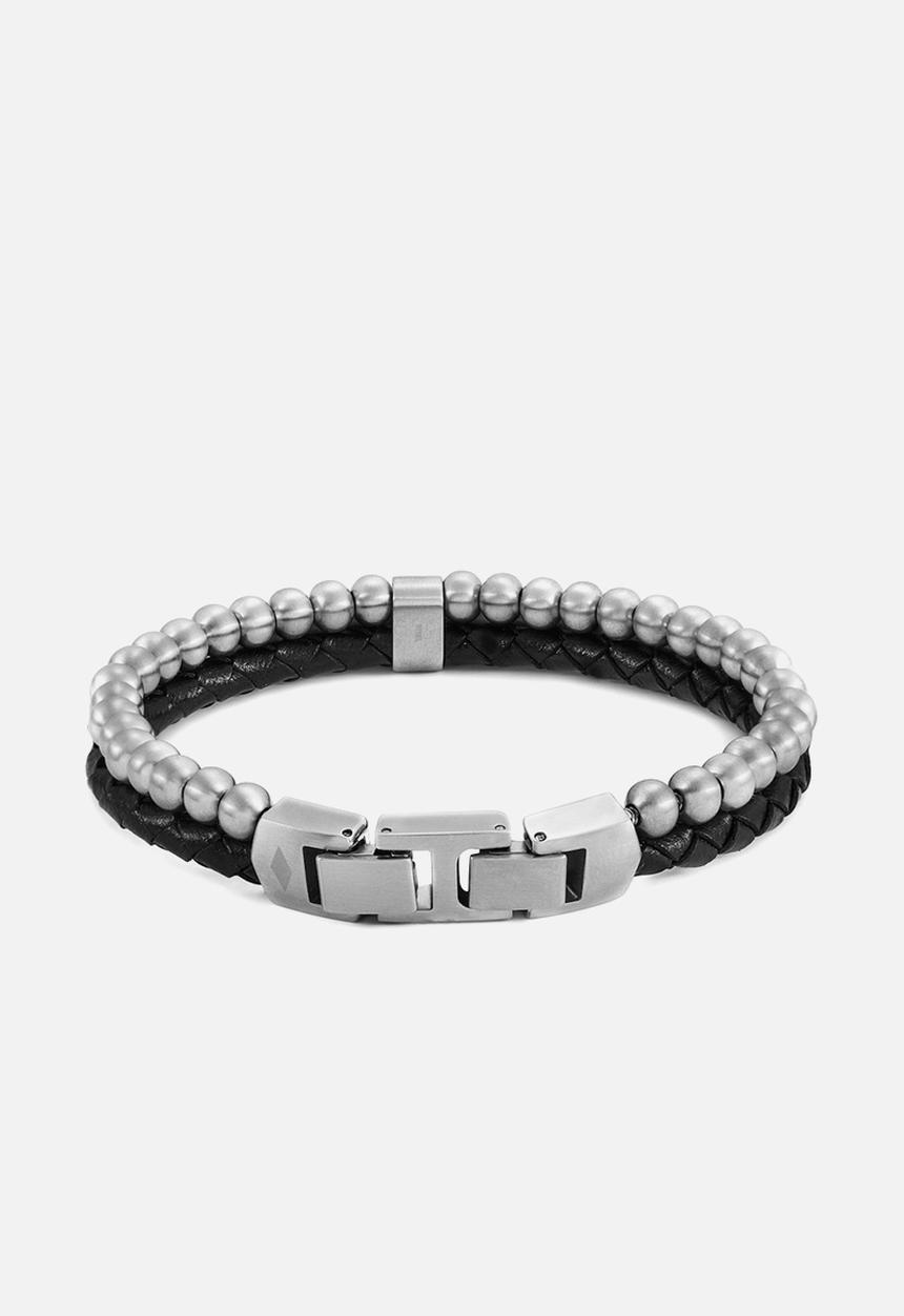 Fossil - Beads leather multi-strand bracelet - black