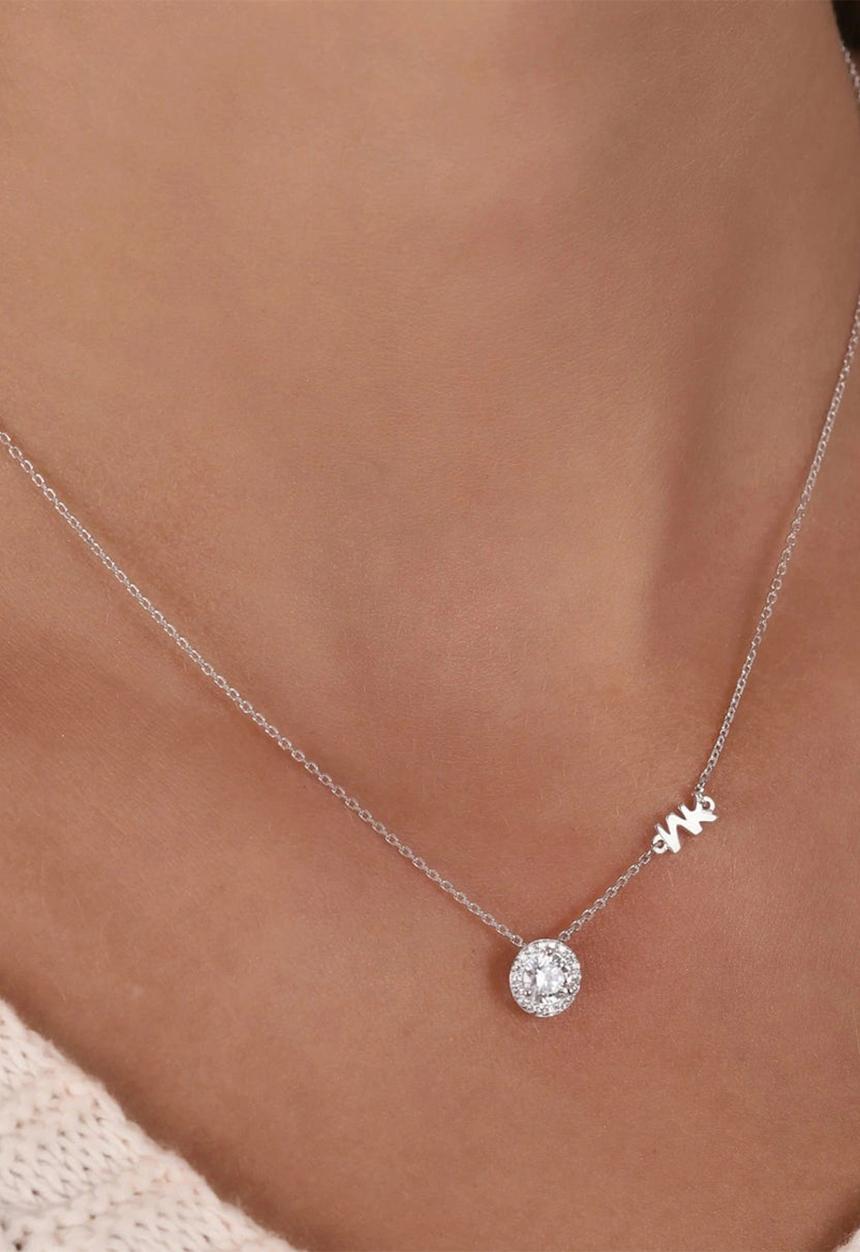 Michael Kors - Michael Kors Women's Sterling Silver CZ Pendant Necklace - silver