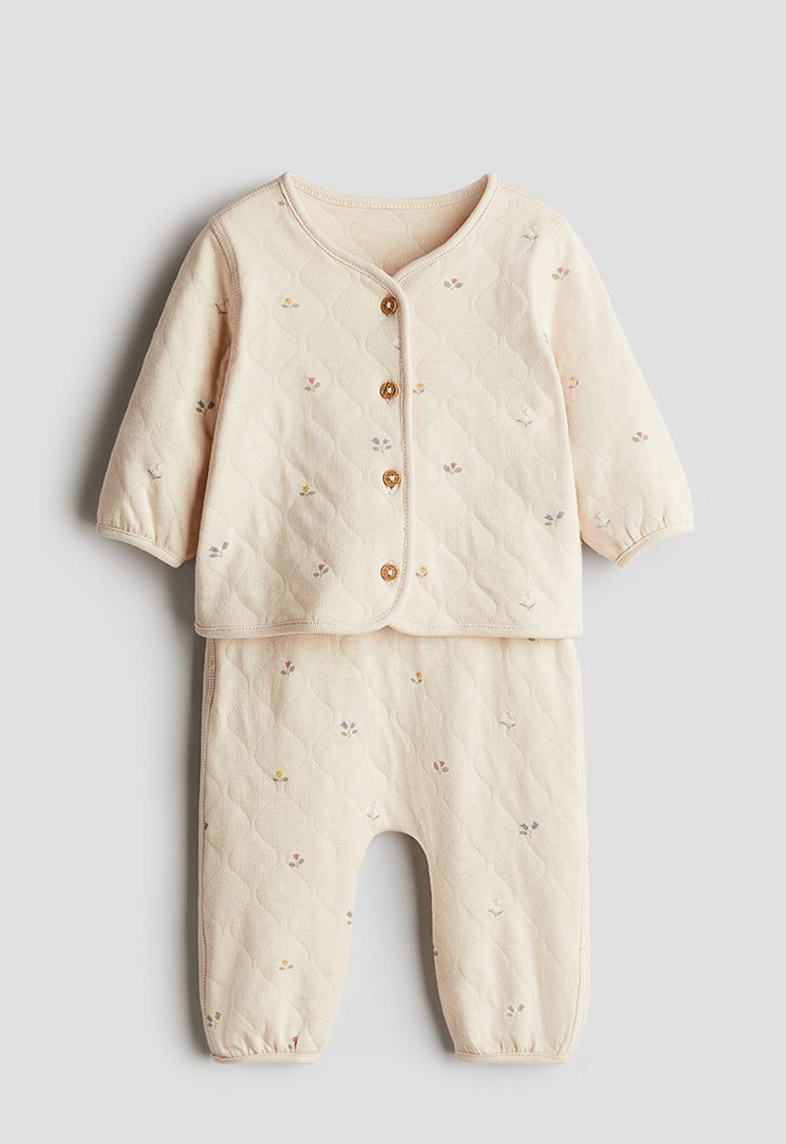 H&M - 2-Piece quilted jersey set - light beige floral