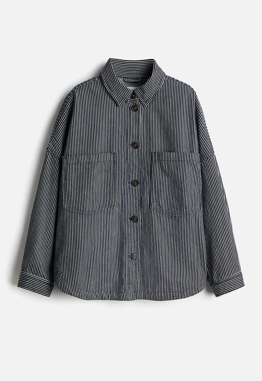 H&M - Loose-fit shacket - navy blue striped 