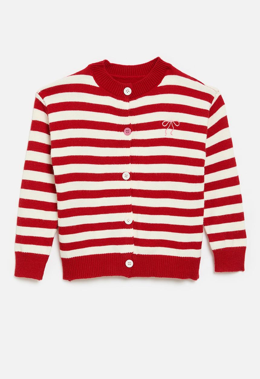 Pop Candy - Striped cardigan - red & ecru