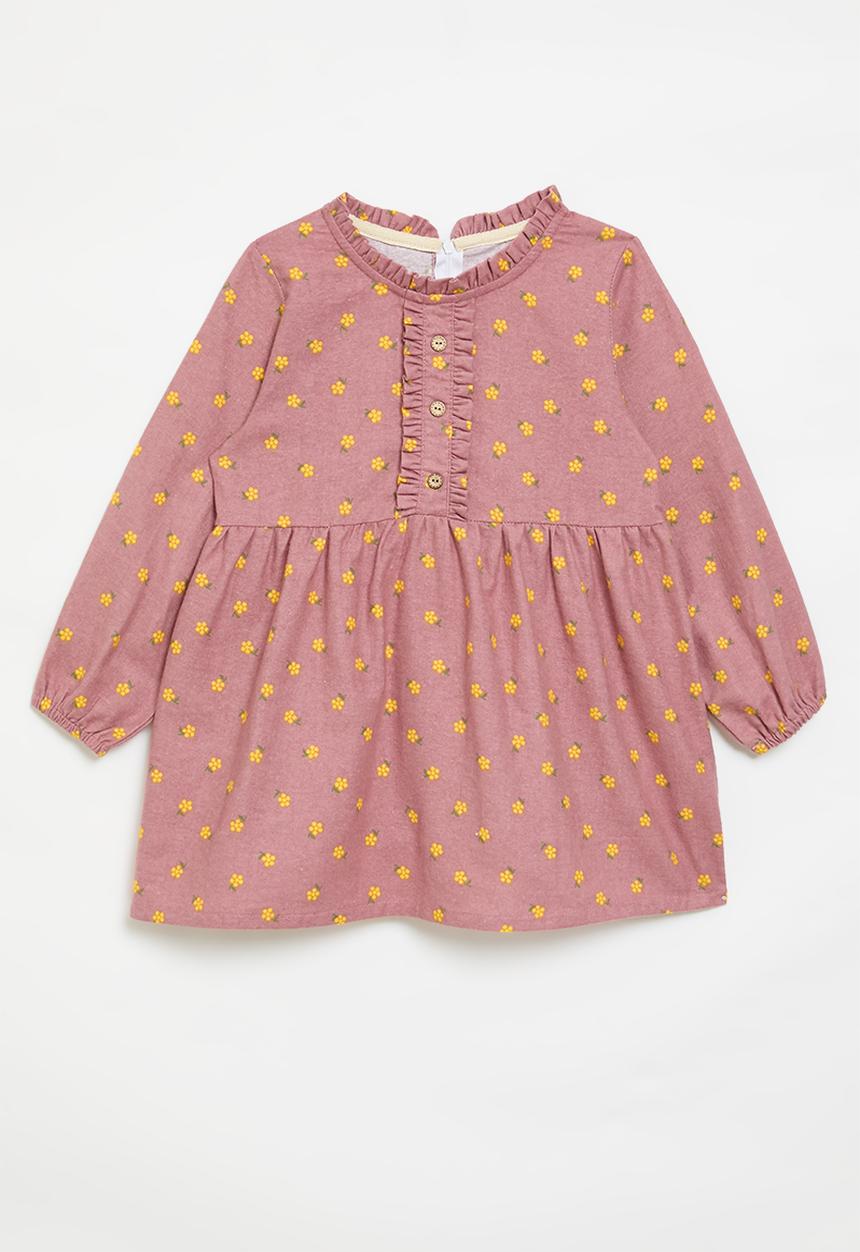 Pop Candy - Floral ruffle neck dress-pink