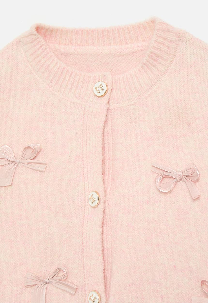 Pop Candy - Bow décor cardigan-pink