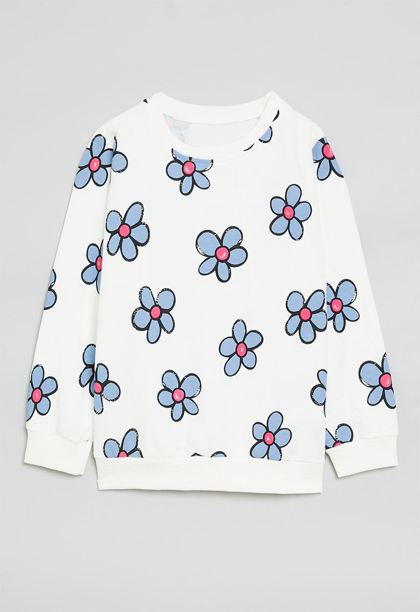 Pop Candy - Floral print sweat top - blue & white