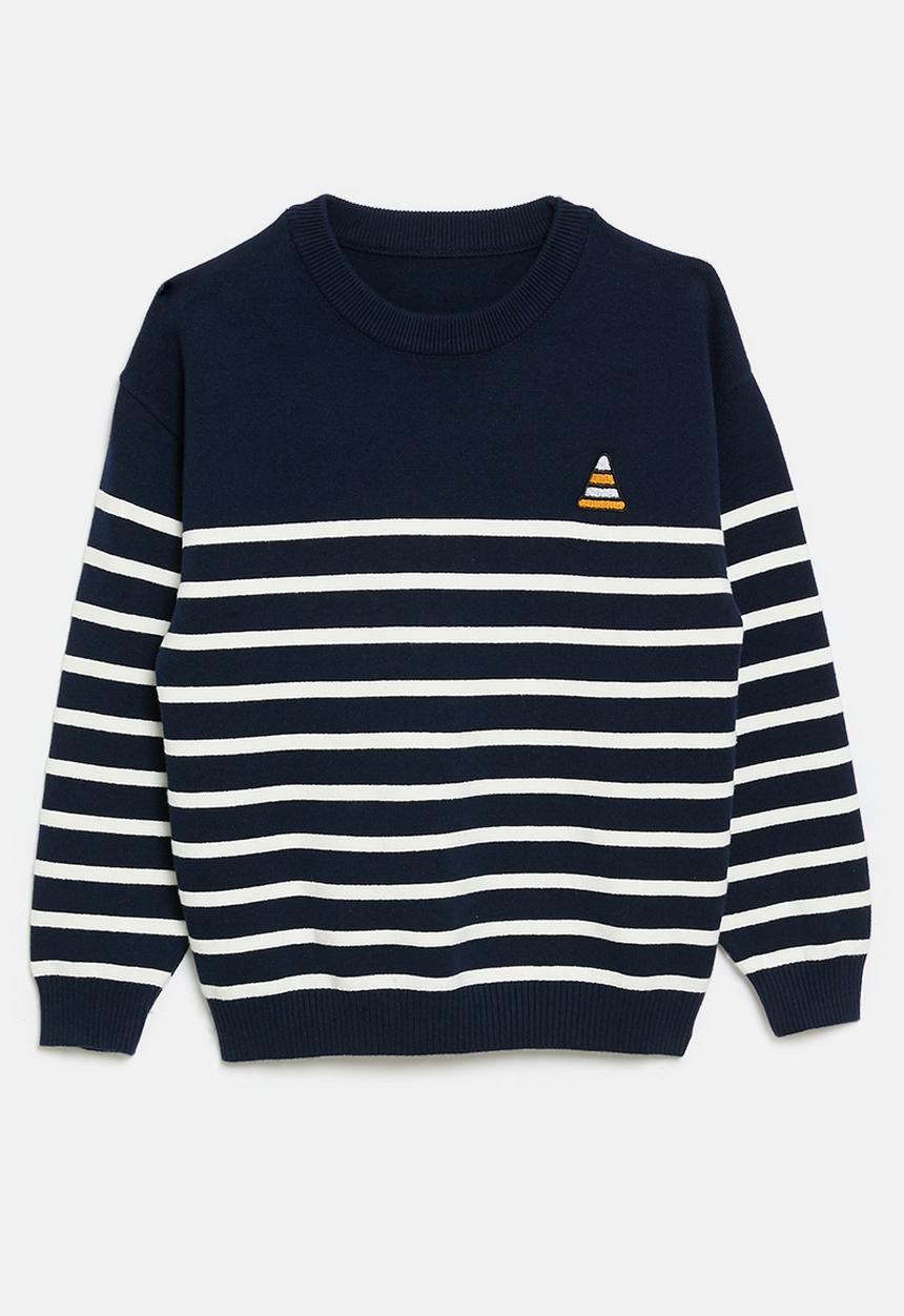 Pop Candy - Striped crew neck jersey-navy & white