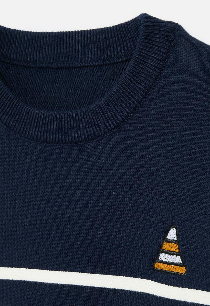 Pop Candy - Striped crew neck jersey-navy & white
