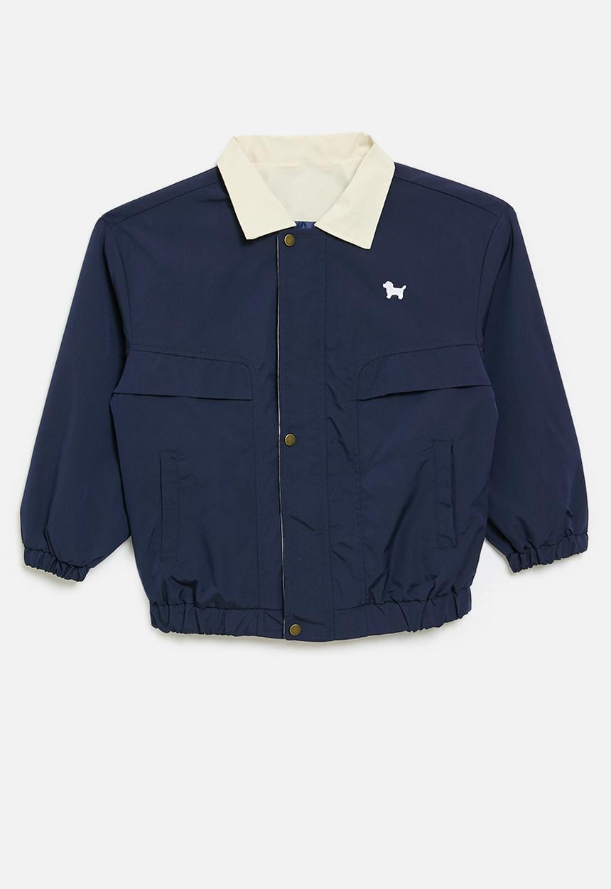 Pop Candy - Contrast collar jacket-navy blue