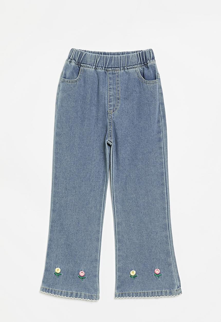 Pop Candy - Floral applique wide leg jeans - blue