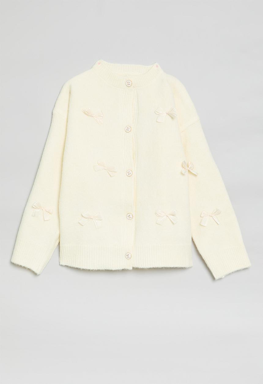 Pop Candy - Bow décor cardigan -ecru