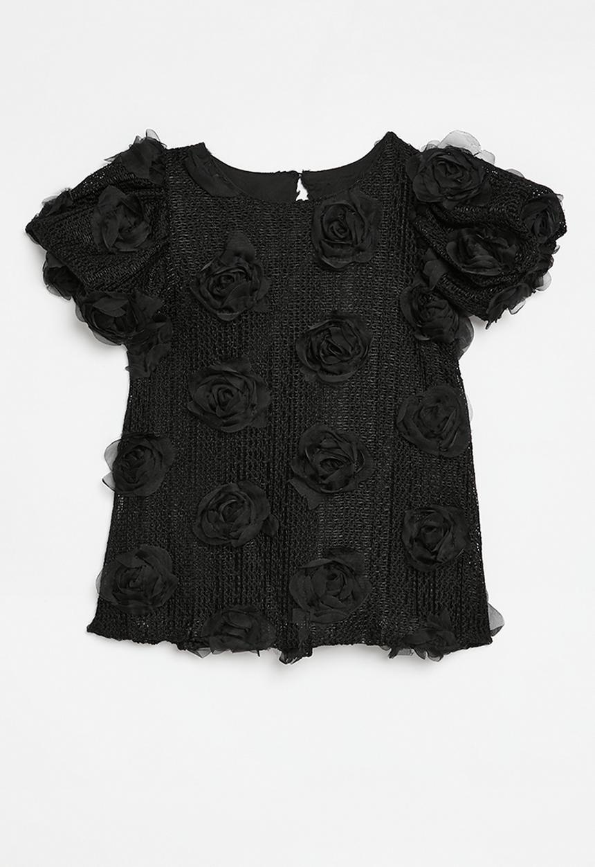 Pop Candy - Rose applique dress-black
