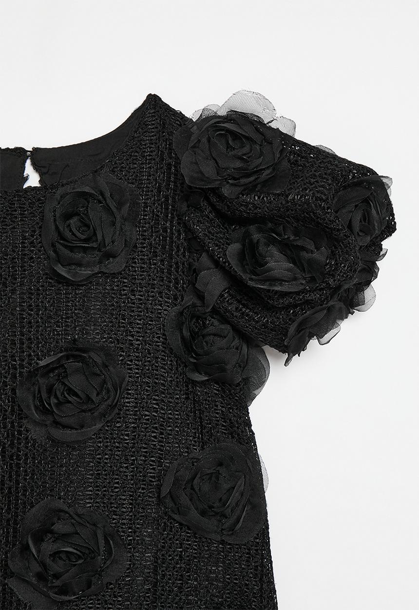 Pop Candy - Rose applique dress-black