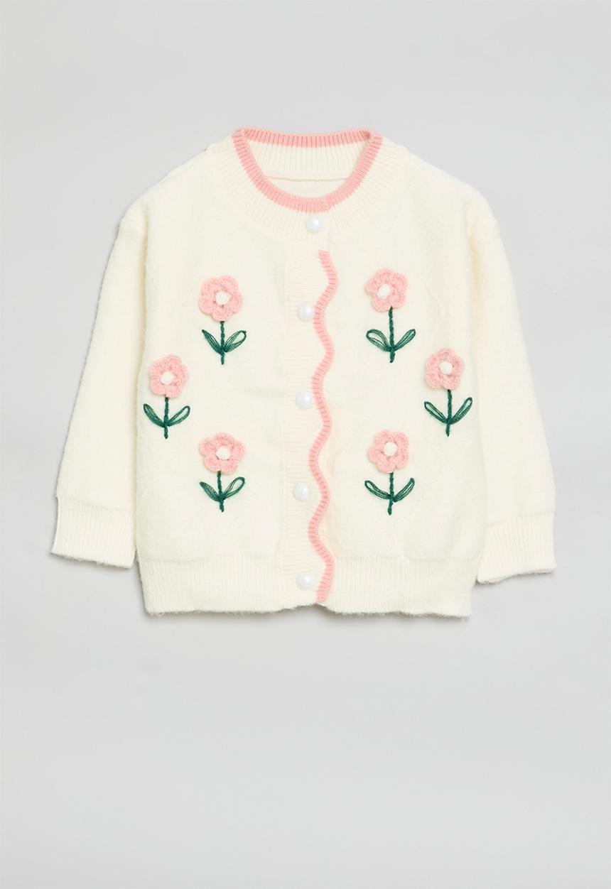 Pop Candy - Floral applique cardigan-ecru