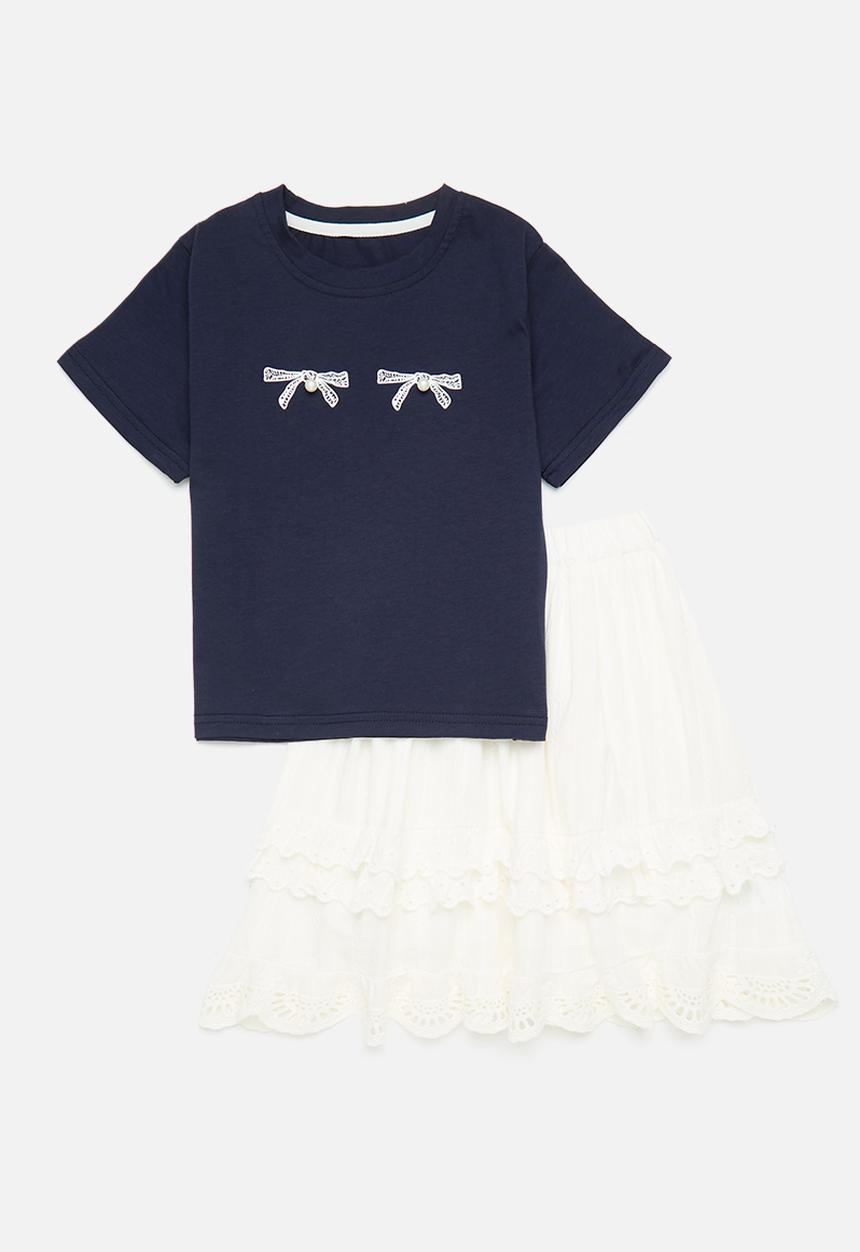 Pop Candy - Skirt & tee set - navy & white