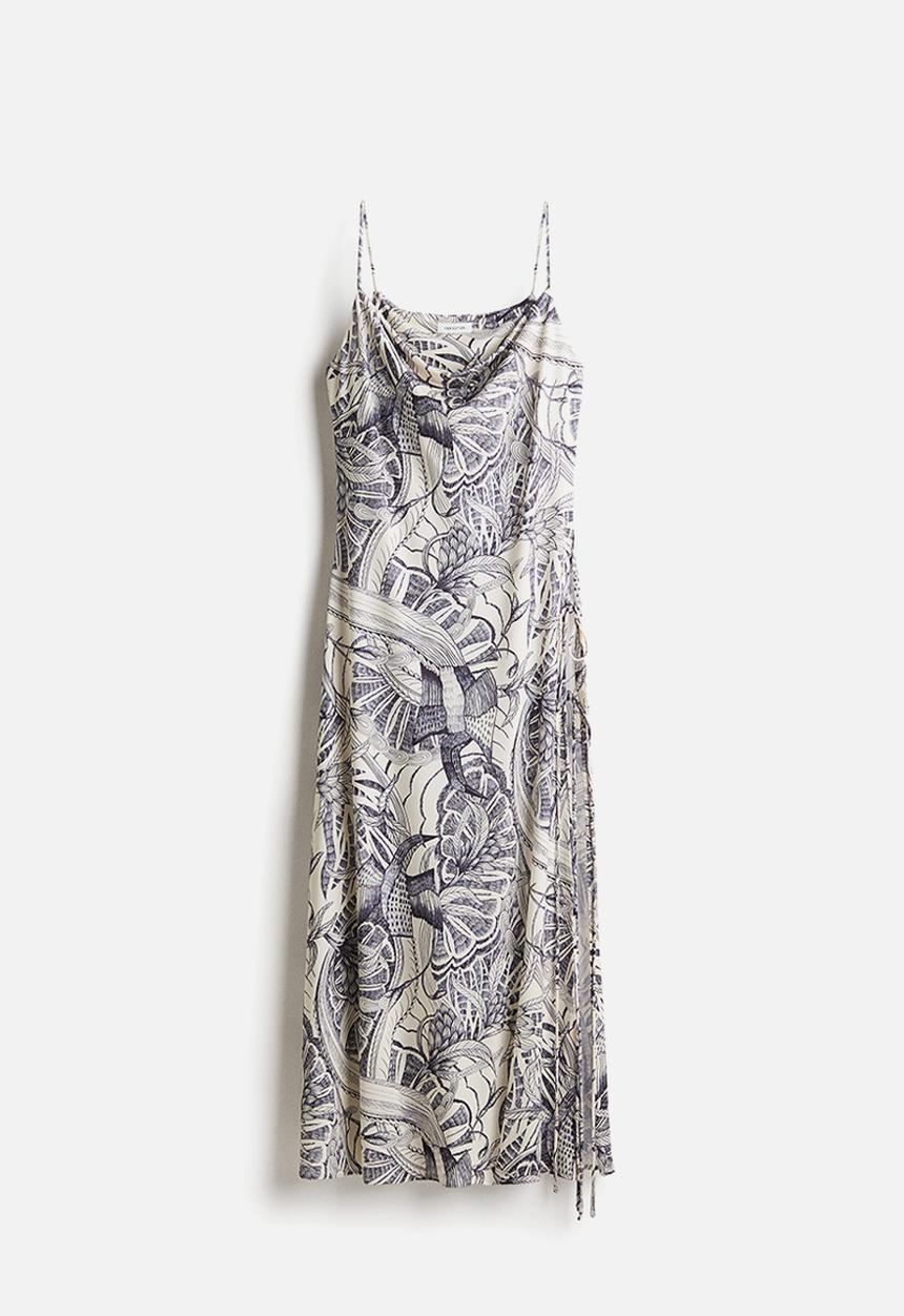 H&M - Side-slit strappy dress - cream patterned