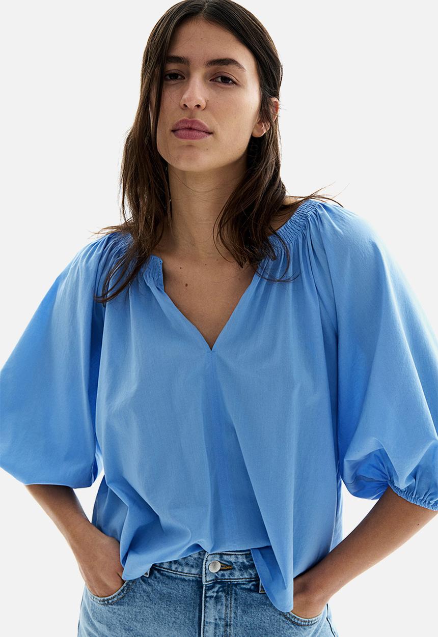 H&M - Smock-neck blouse - light blue 