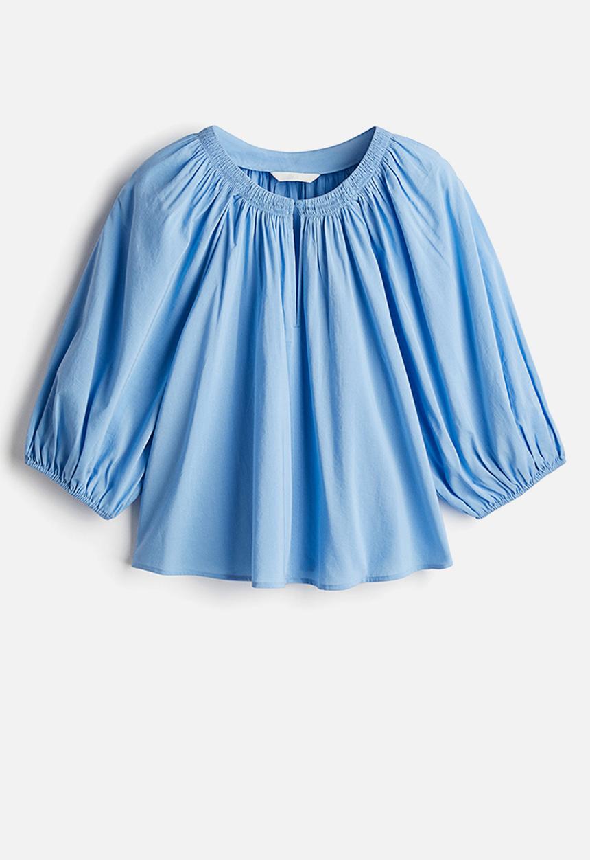 H&M - Smock-neck blouse - light blue 
