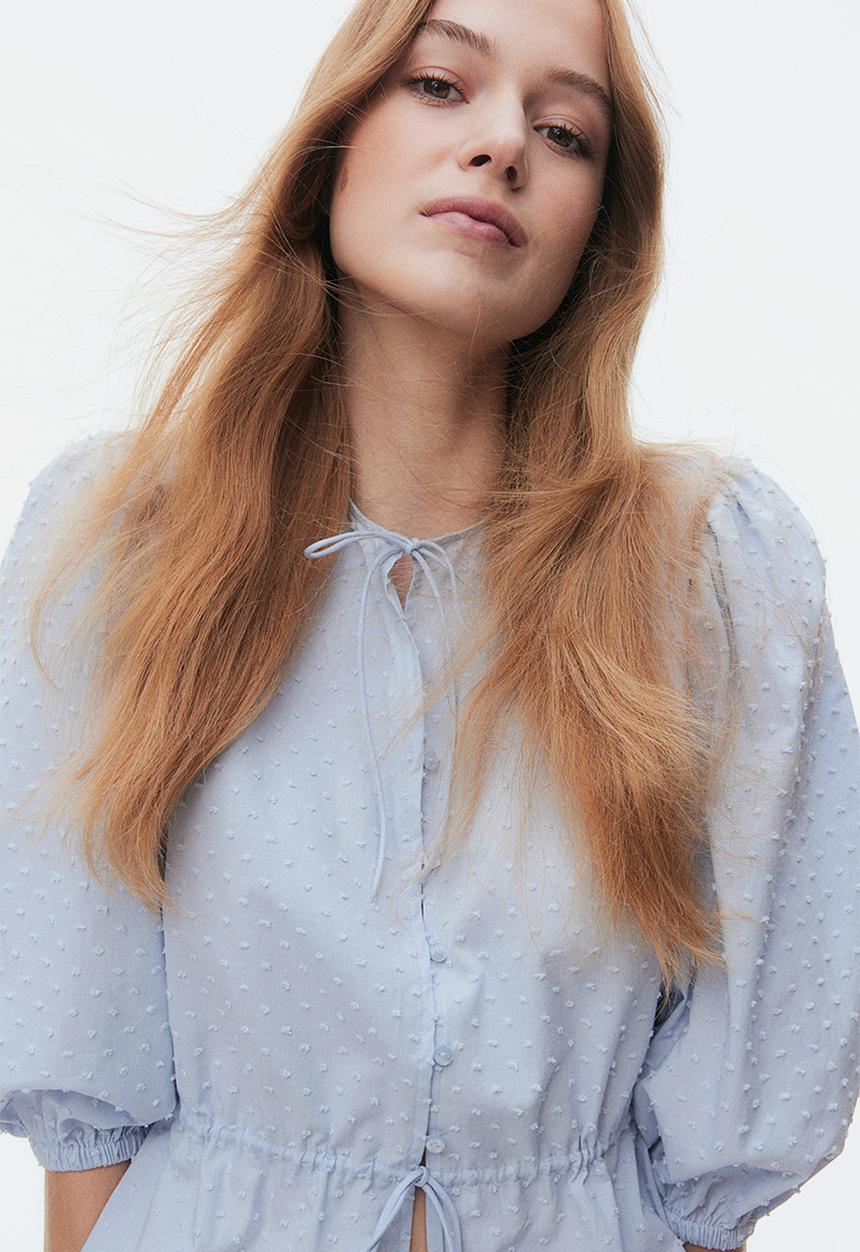 H&M - Puff-sleeved cotton blouse - light blue