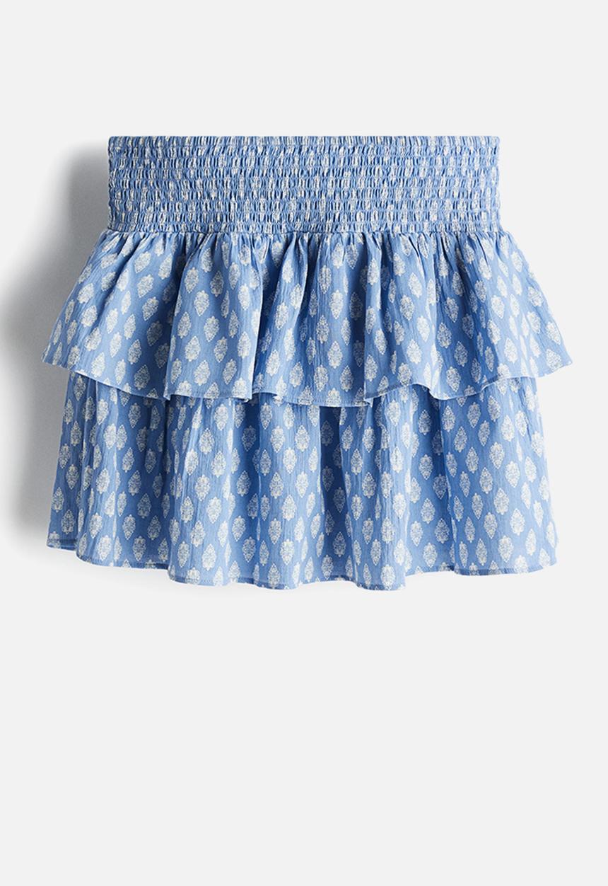 H&M - Tiered cotton skort - light blue/patterned