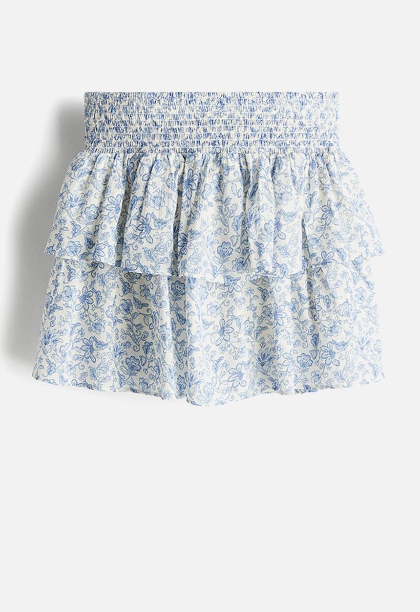 H&M - Tiered cotton skort - light blue/floral 