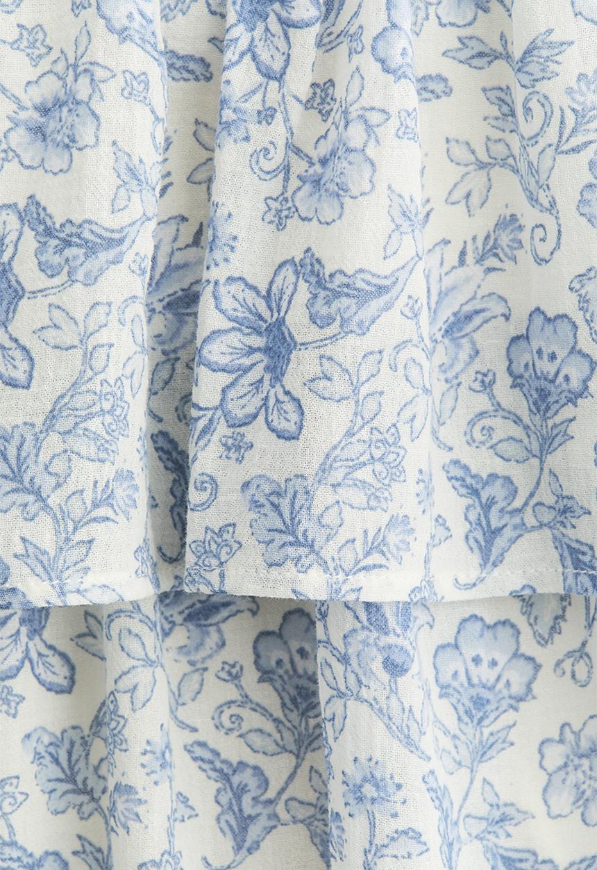 H&M - Tiered cotton skort - light blue/floral 