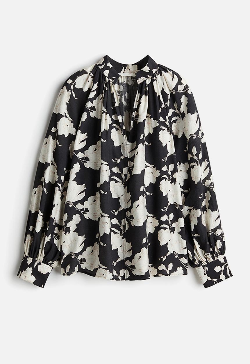 H&M - Oversized blouse - black cream floral