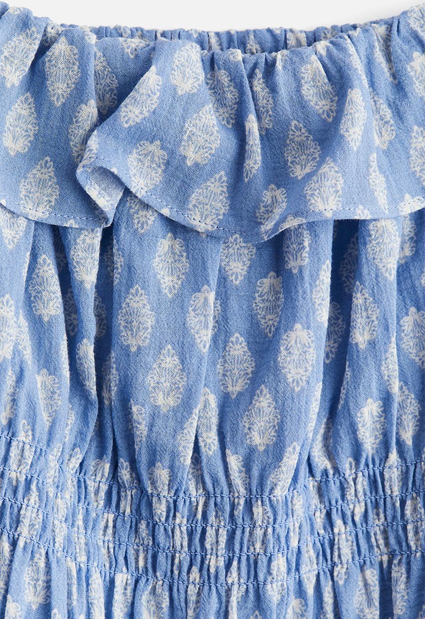 H&M - Frill-trimmed cotton top -  light blue/patterned 
