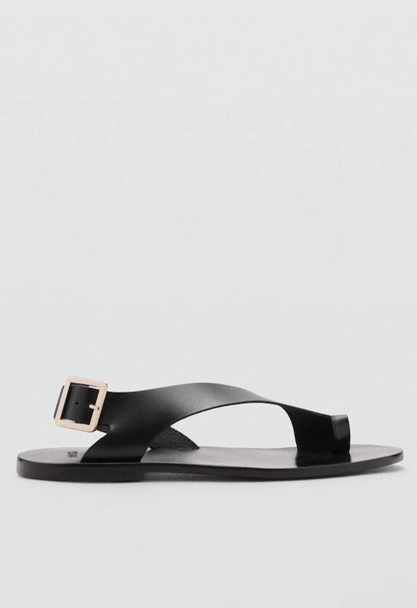 MANGO - Bell leather slingback - black