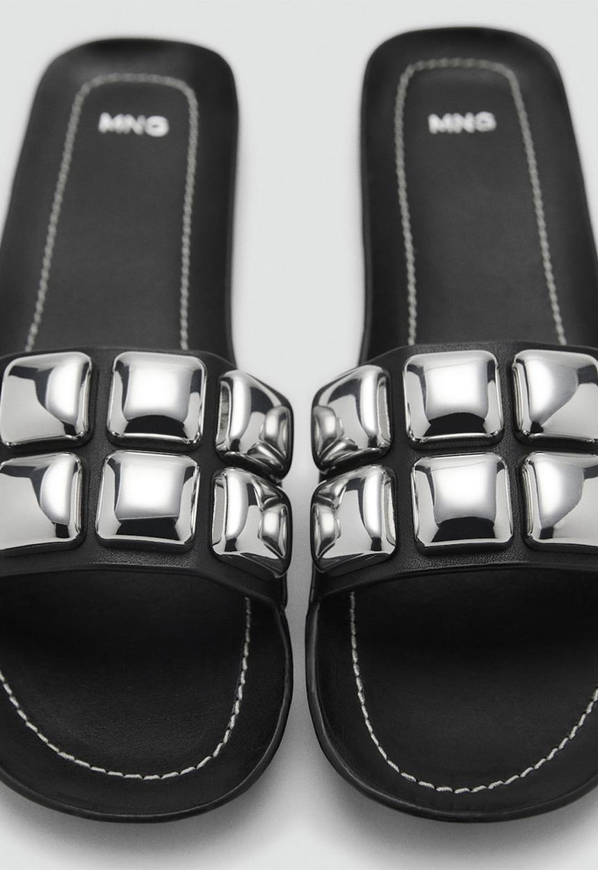 MANGO - Brillo leather slide - black