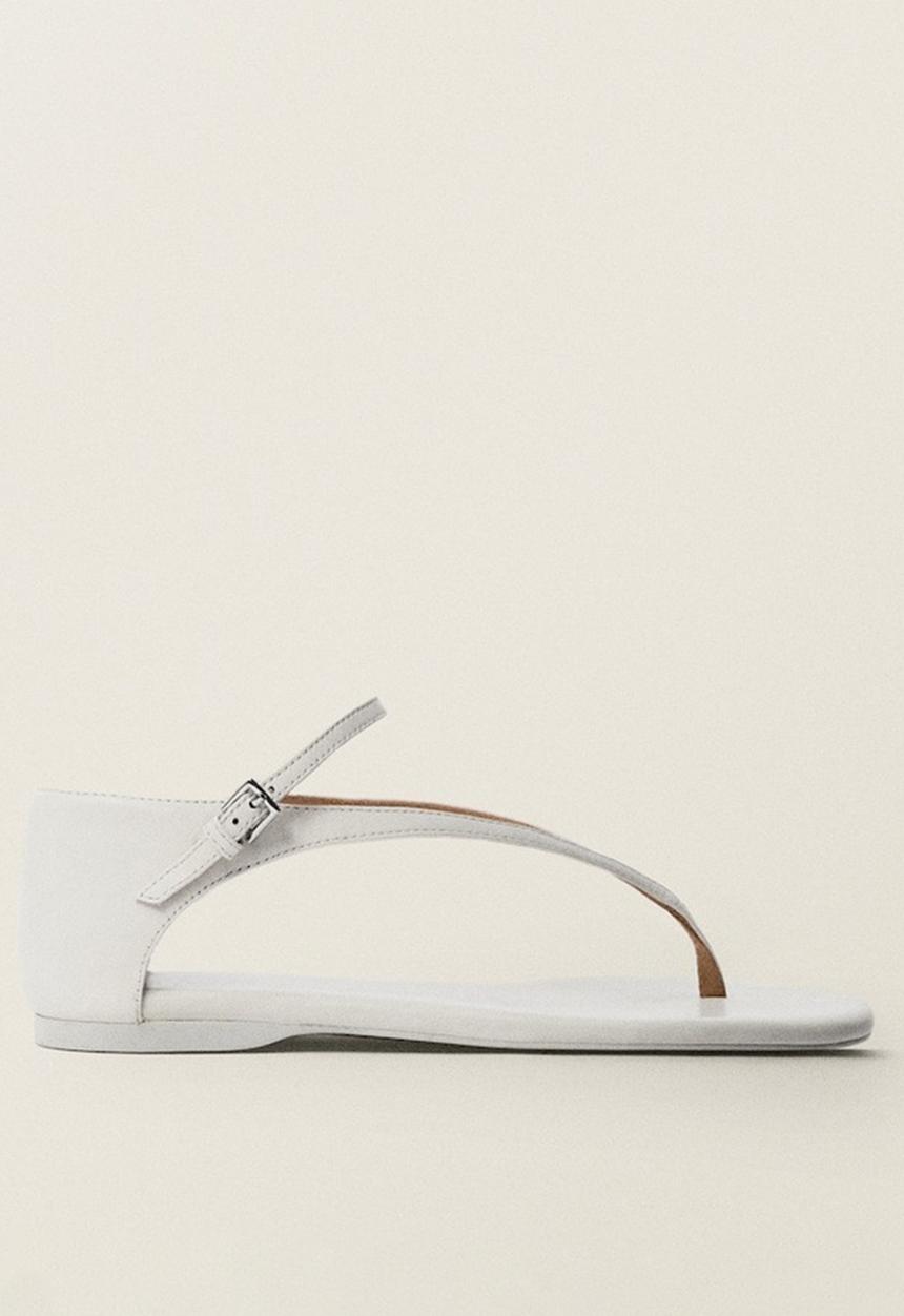 MANGO - Ciru leather thong - white