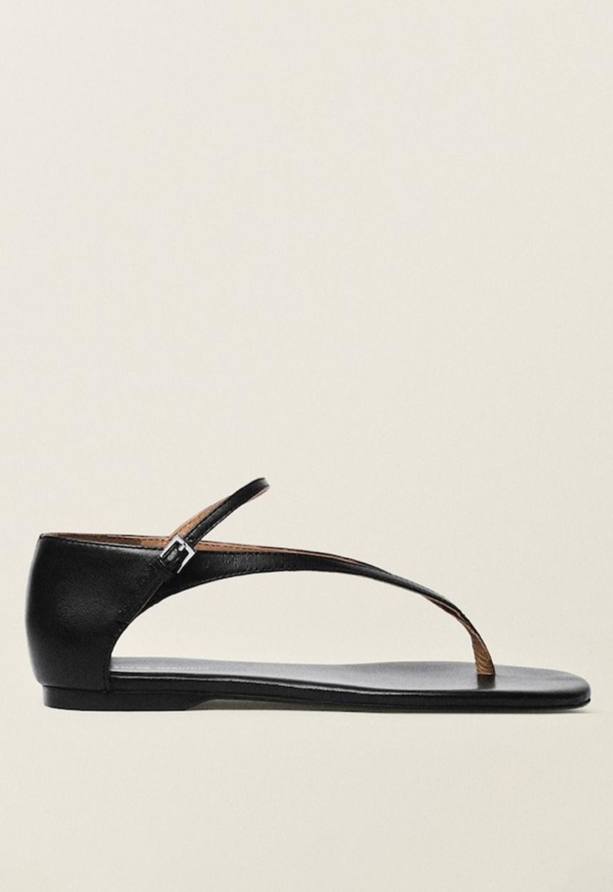 MANGO - Ciru leather thong - black