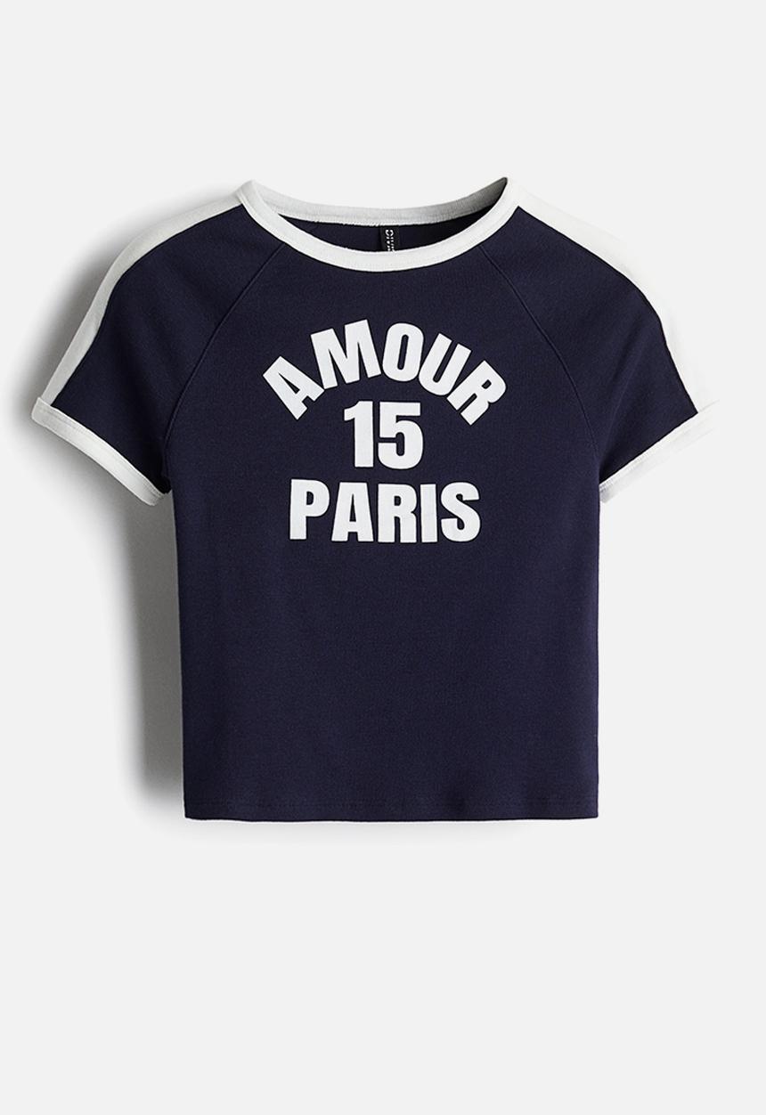 H&M - Short printed T-shirt - navy blue amour