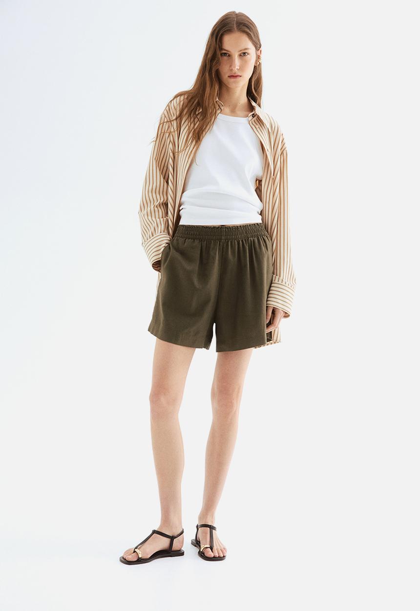 H&M - Linen-blend shorts - dark khaki green