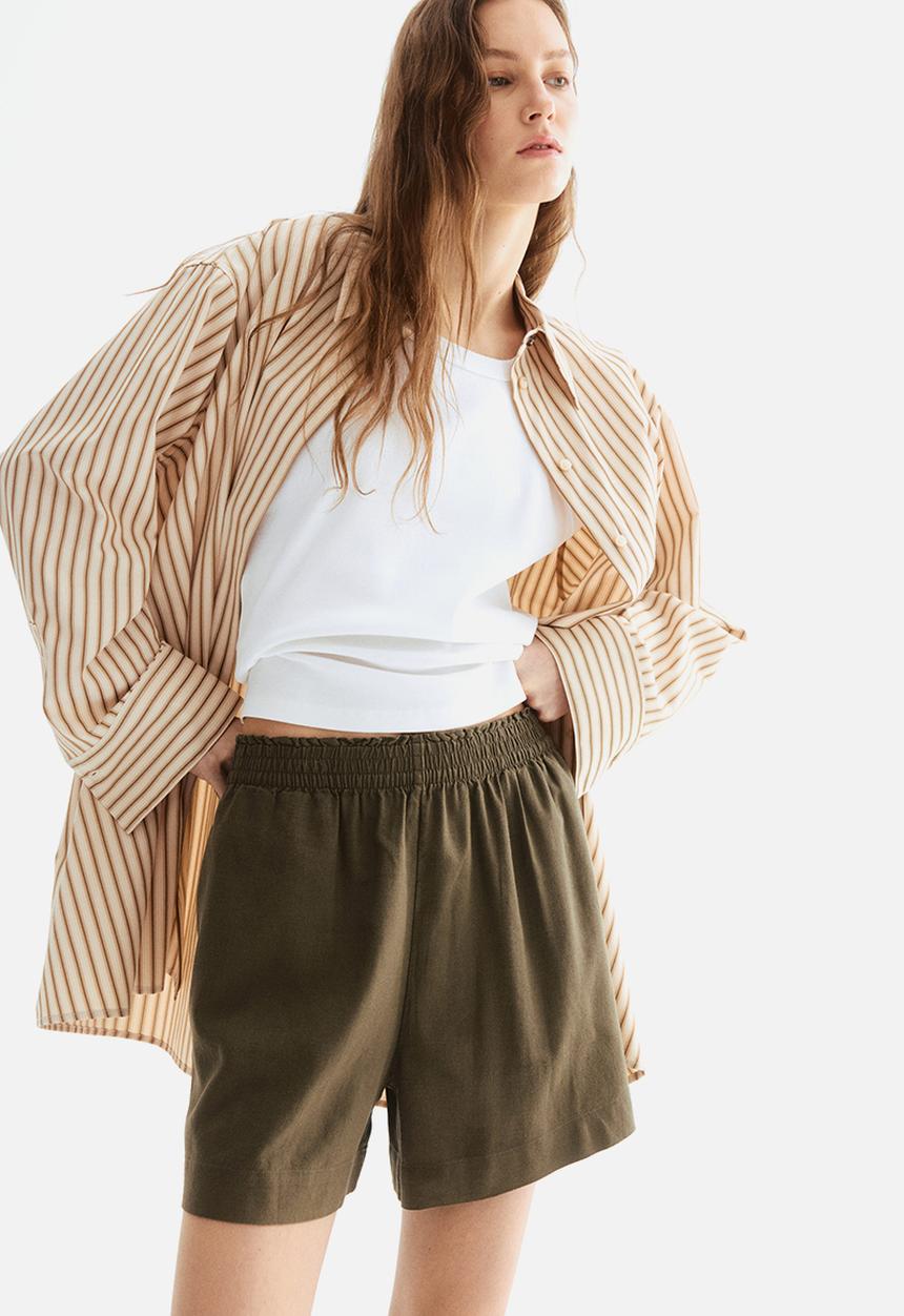 H&M - Linen-blend shorts - dark khaki green