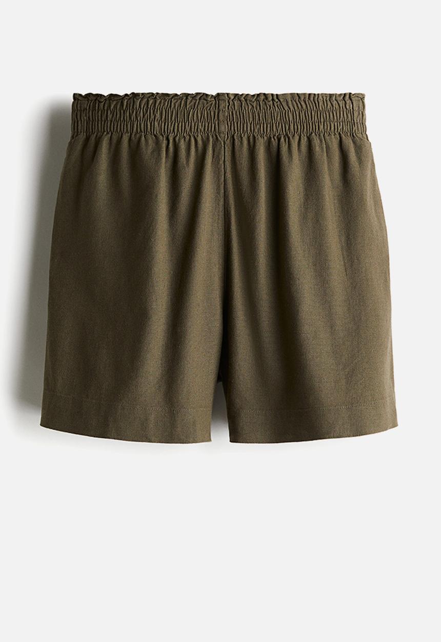 H&M - Linen-blend shorts - dark khaki green