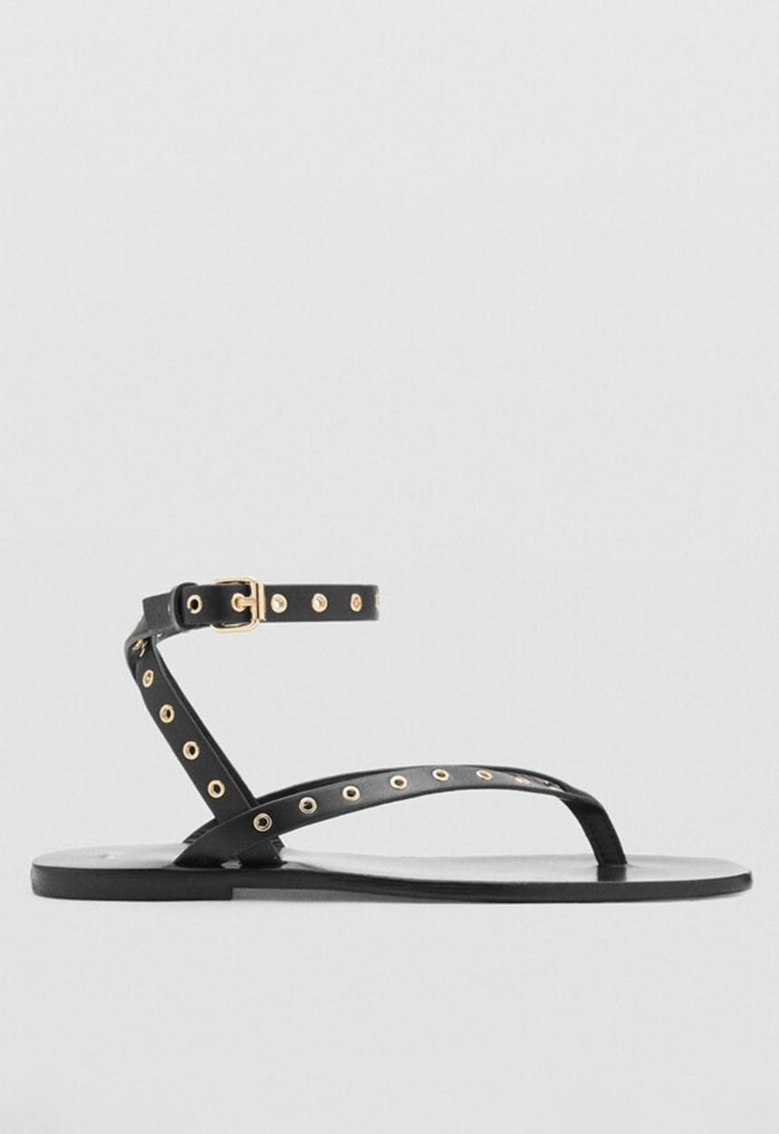 MANGO - Eye leather ankle strap - black