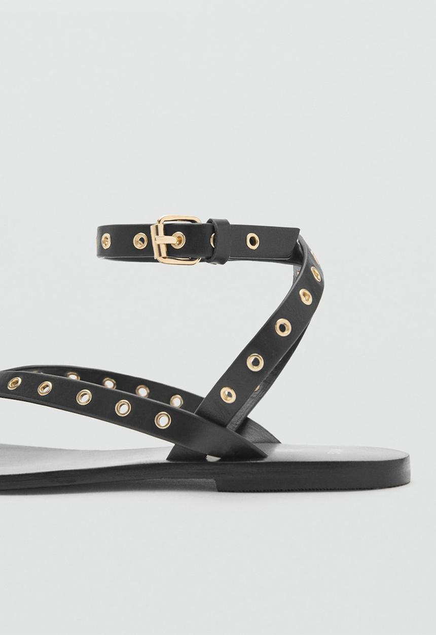 MANGO - Eye leather ankle strap - black