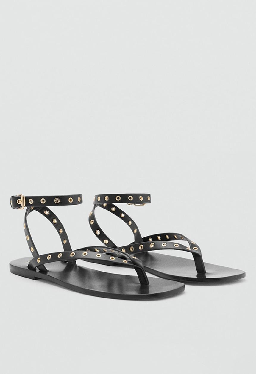 MANGO - Eye leather ankle strap - black
