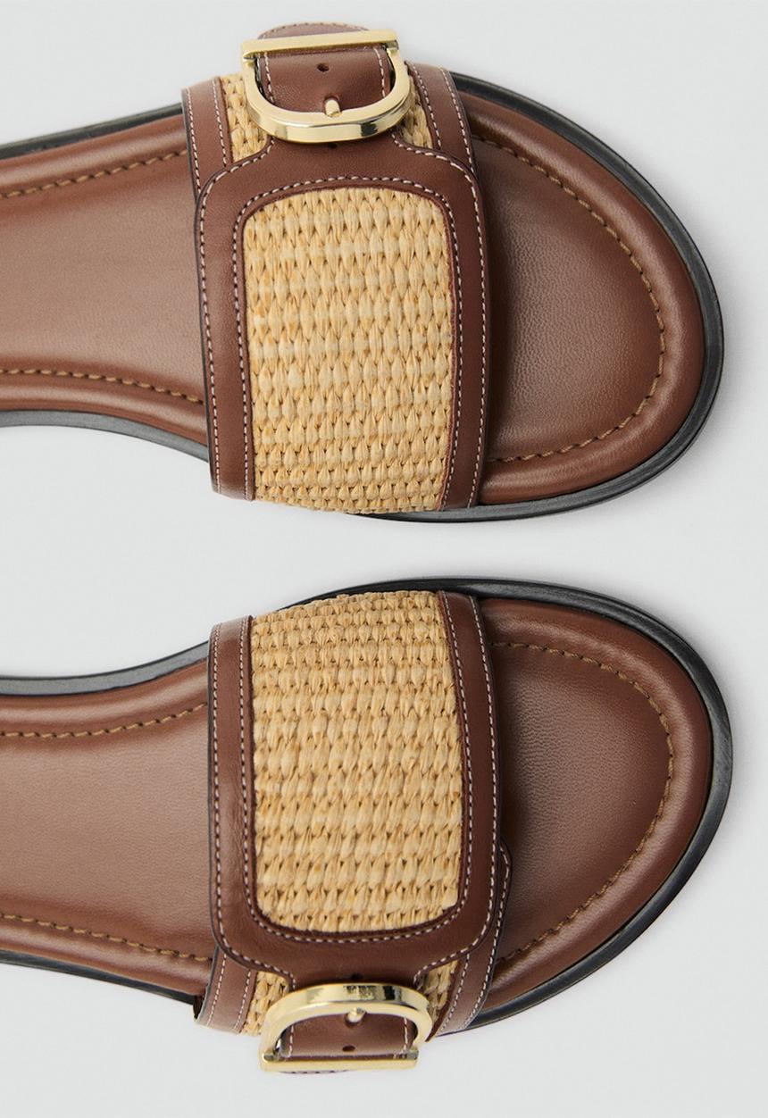 MANGO - Rafia slide - medium brown