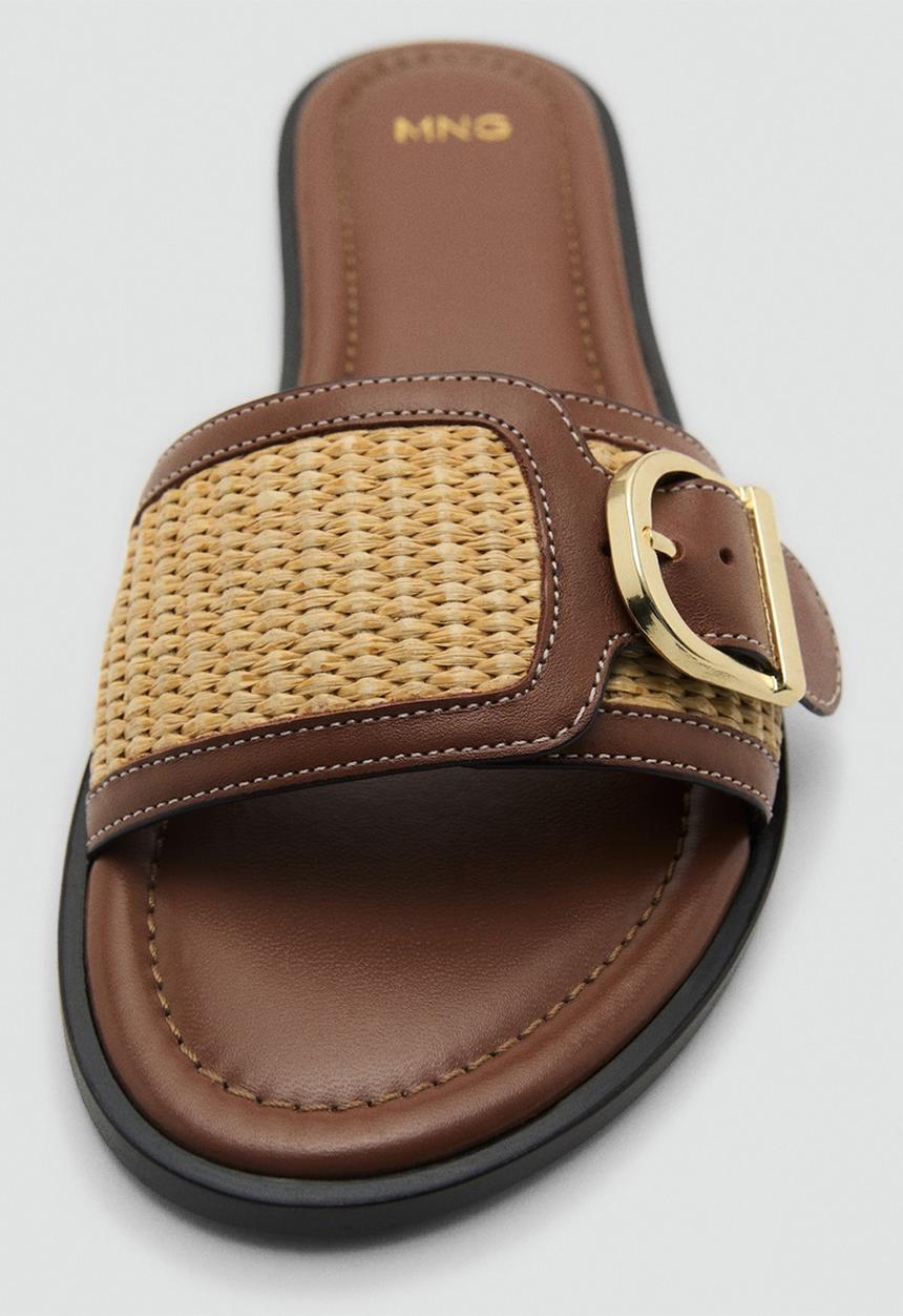 MANGO - Rafia slide - medium brown