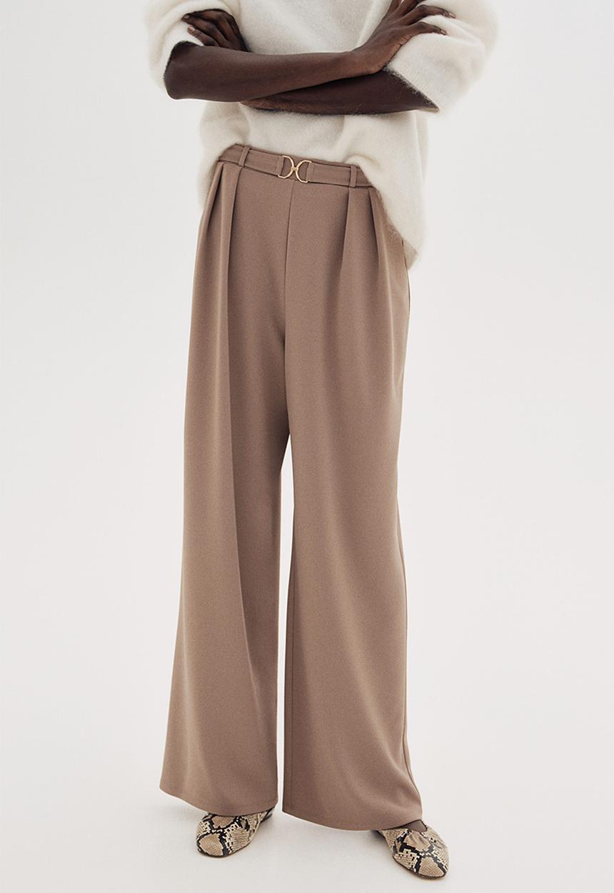 H&M - Buckle-detail tailored trousers - beige