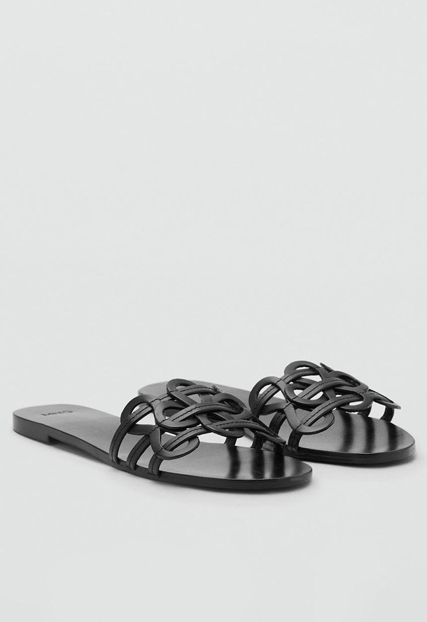 MANGO - Nora leather slide - black