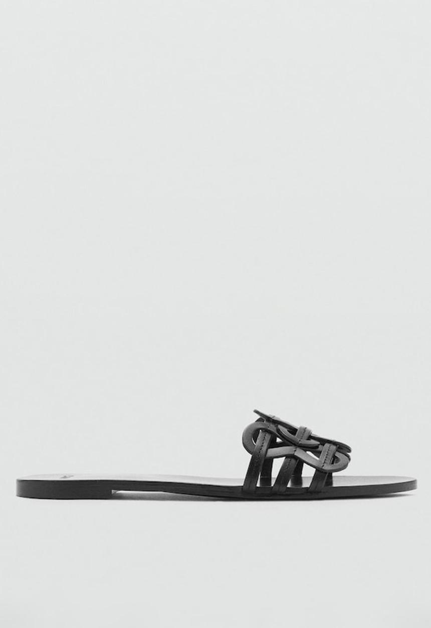 MANGO - Nora leather slide - black