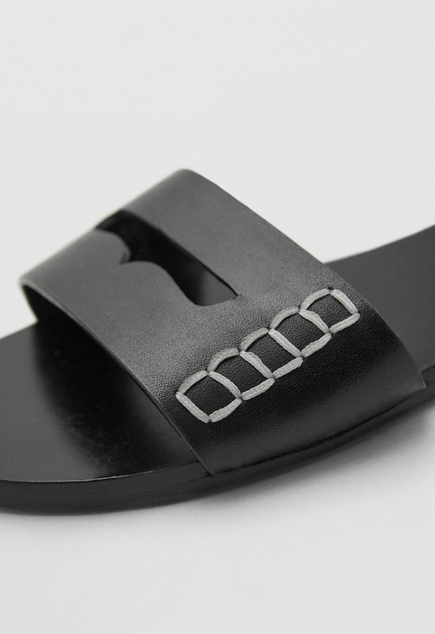 MANGO - Drea leather slide - black