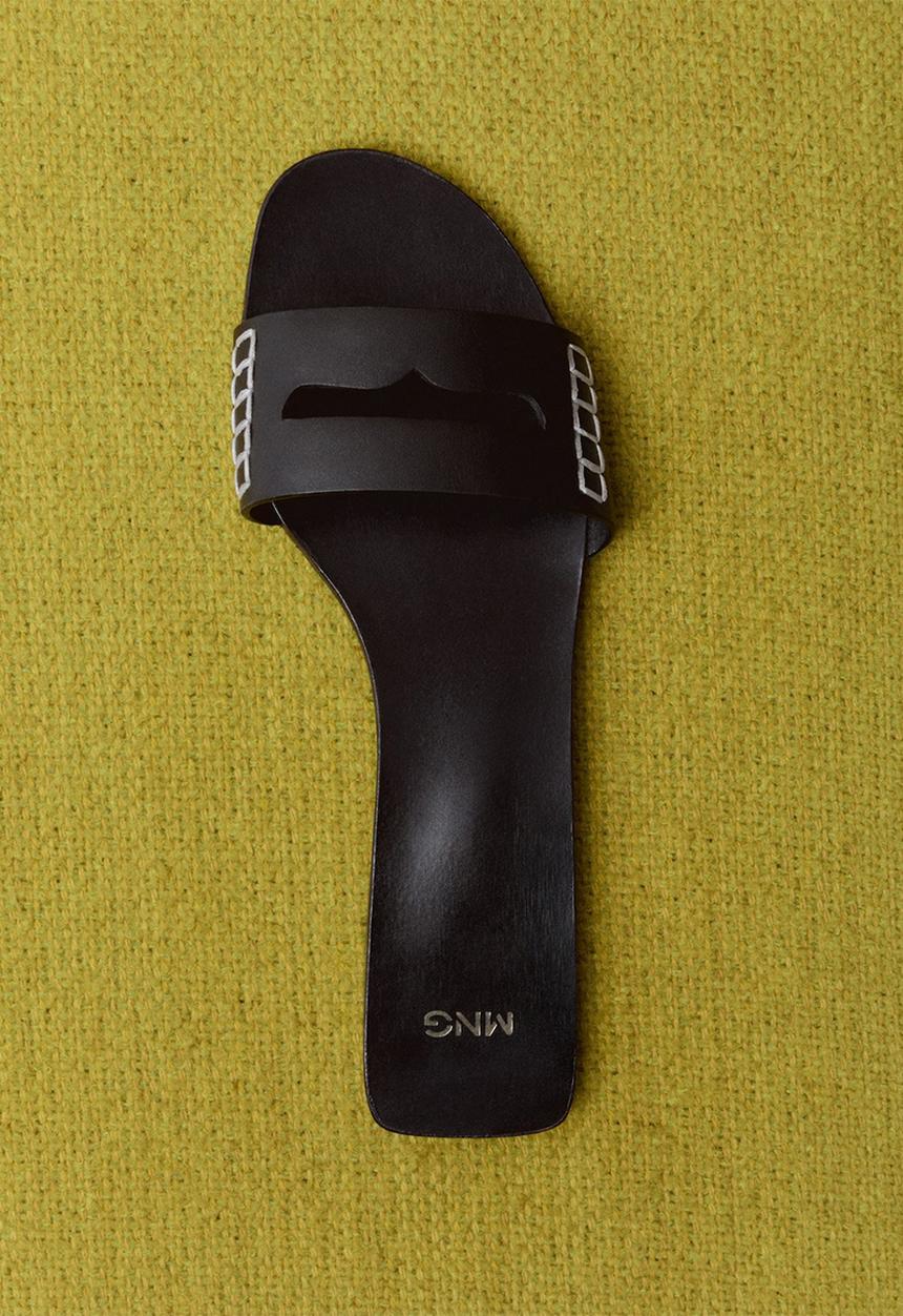 MANGO - Drea leather slide - black