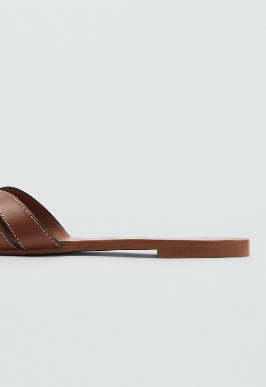 MANGO - Mariona leather slide - medium brown